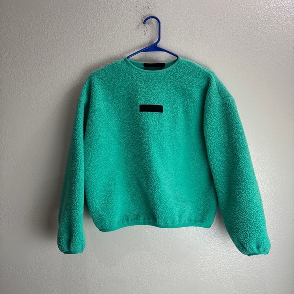 Fear of God Essentials Polar Fleece Crewneck Mint Leaf Sweatshirt Size 10 - Picture 1 of 9